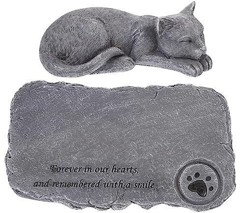 CORHAD Personalisierter Katzen-Gedenkstein Ornament Gartenstatue Erinnerung an Haustiere Kunstharz Katzen-Tribut Grabsteine ​​für Haustiere
