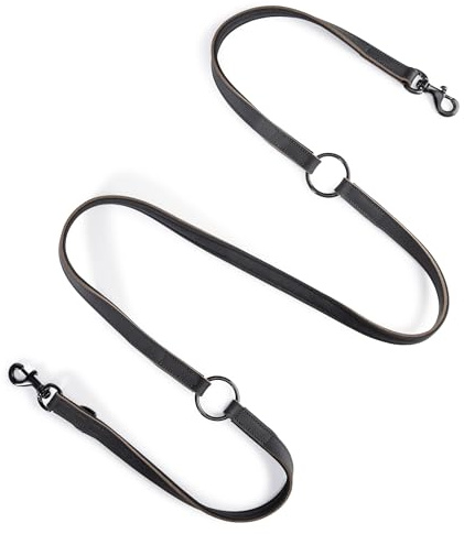 Hundeleine Leder 2,0m Premium Hunde Leine aus Büffel-Leder und Neopren | Schwarze Edelstahl-Karabiner | Hunde Führleine mehrfach verstellbar - Tamy (Schwarz)