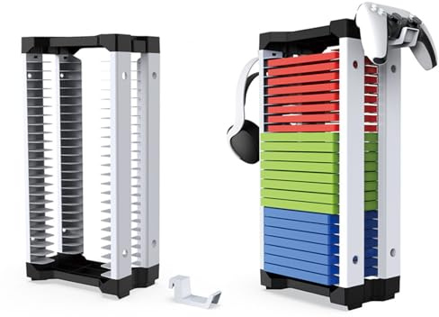 NCONCO Video Game Storage Stand Tower Game Disc Holder für PS5/ Xbox/NS Spiele mit 2 hängenden Regalen für Headset& Controller