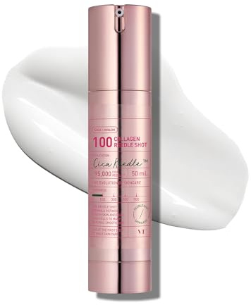 VT COSMETICS Collagen Reedle Shot 100 Serum, Pink Skin Booster for Plumping, Firming & Glowing Skin, 500Da Low Molecular Extract, Spicule Microneedle Treatment, K-Beauty Face Serum, 1.69 fl oz (50ml)