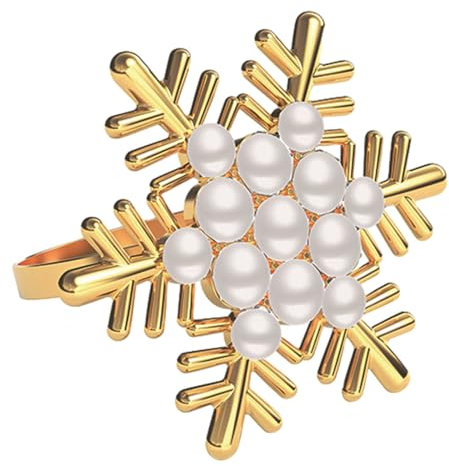 Serviettenringe mit Perlen und Diamanten, für Weihnachten, Party, elegante Schneeflocken-Serviettenschnalle, vielseitiges formelles Esszubehör, Esstischdekoration, 6 Stück
