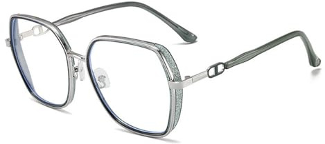 AOOLIA Blaulichtfilter Brille für Damen Herren Metal Frame Anti-Blaulicht Brillen Computer Gaming Ohne Stärke Brille (Silbergrau)