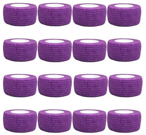 16 Rollen Selbsthaftende Bandage Tape Haftbandage Verband Hund Bandagen Tierische Bandagen Pflasterverband Fixierbinde Elastische Selbstklebender Für Finger Zehen 2.5cm X 4.5m (Lila)