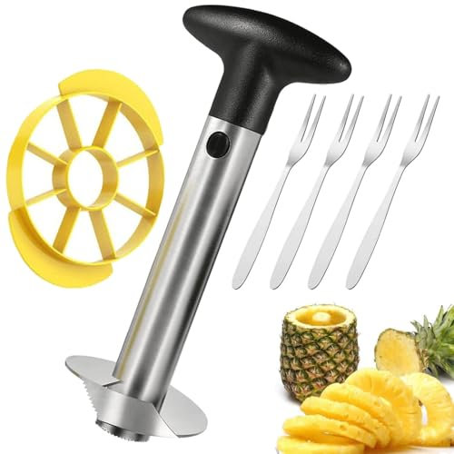WBZOWRB 6 Pezzi Sbuccia Ananas, Taglia Ananas, Ananas Corer In Acciaio Inox, Aggiornato, Premium Ananas Cutter Corer Frutta Affettatrice Strumento Da Cucina Con 4 Forchetta Da Frutta E Avocado Slicer
