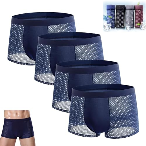 CTLTSRX Boxer in Fibra di bambù, Boxer da Uomo in Seta di Ghiaccio, Boxer Morbidi e Comodi, per Un Comfort Che Dura Tutto Il Giorno (L,Blue)