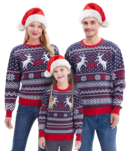 Giggling Getup Matchande familjejultröja, söt långärmad stickad jultröja, svart ful jultröja, M