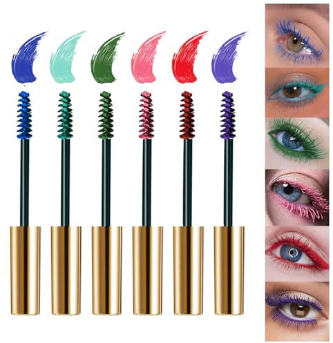 Farbe Mascara Set, 6Pcs Regenbogen Bunte Wasserdichte Wimperntusche, Langlebige Dicke Wimperntusche, 4D Faser Wimpernverlängerung, Volumen, Halloween Weihnachten Make Up Geschenk für Frauen Mädchen