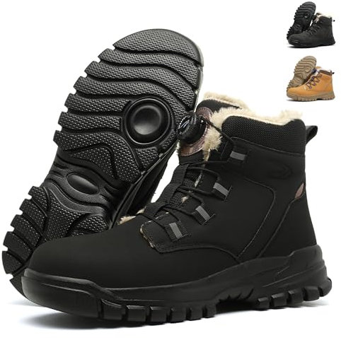 PAQOZKC Arbeitsschuhe Herren Damen Winter Wasserdicht Sicherheitsstiefel Leicht Sicherheitsschuhe Hoch Komfort Stahlkappenschuhe Warm Gefütterte M679JR/Schwarz 40