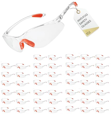 Wild Polar Safety Glasses - Clear Lenses, Anti-Fog Eye Protection Goggles with Orange Nose and Ear Grips - 12, 24 & 48 packs - Lightweight & Durable, Comfortable Fit for Work, Lab, DIY & Outdoor Use