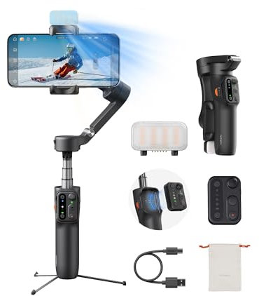 Hohem iSteady X3 Gimbal Stabilizer for iPhone, Phone Stabilizer for Video Recording with Object Tracking, 3-Axis Foldable Phone Gimbal with Remote Control for Tiktok, Built-in Extendable Rod & Tripod