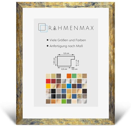 RahmenMax PuzzelMax Puzzlerahmen Bilderrahmen Posterrahmen 48x68 cm Blaugold Meliert 68x48 cm mit klarem Kunstglas
