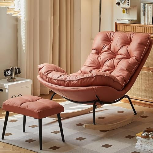Modern Technology Stoff-Schaukelstuhl, Stahlbeine, ergonomischer Relaxsessel mit weich gepolsterter Sitzfläche, für Wohnzimmer und Schlafzimmer, Orange