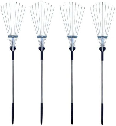 Laubrechen Mit Stiel 4er-Pack Metall-Rasenrechen für Gartenblätter, Gartenhacke, Unkrautrechen, langer Griff mit verstellbaren Zinken, originalgetreue Landschaftsrechen für Pflücken von Sträuchern(4 P