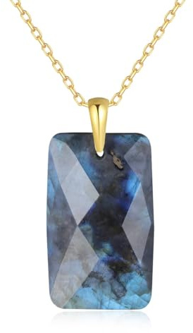 COAI Collier Femme Acier Inoxydable Plaqué Or 18 Carats, Collier Plaque d'Identité, Pendentif Labradorite