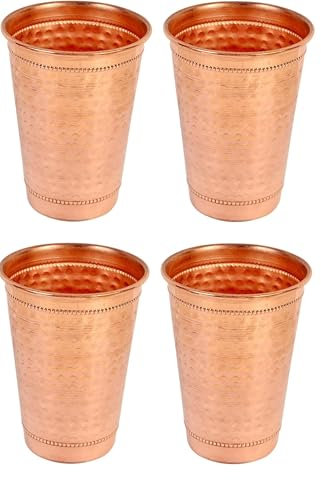 BishtHub Vaso grande de cobre martillado para beber, utensilios de cobre para uso en cocina, 500 ml, (paquete de 4)