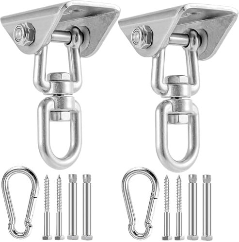 2 Pezzi Gancio Soffitto Acciaio Inossidabile 450kg Capacità, Supporto Sacco Boxe Girevole 360°con Viti Bulloni per Cemento e Legno, Gancio Carichi Pesanti per Altalena, Amaca, Yoga, Sedia Sospesa