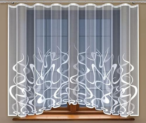 Gardinen Vorhangen Weiß Jacquard 300x160 cm (BxH) Rubene mit Kräuselband Wohnzimmer Küche Schlafzimmer Schiebevorhänge Fertig zum Aufhängen