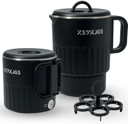 Bollitore pieghevole - Bollitore da viaggio da 1 litro per campeggio - Bollitore elettrico in acciaio inossidabile 304 da 600 W senza BPA - Design a doppia parete | risparmio energetico(Nero)