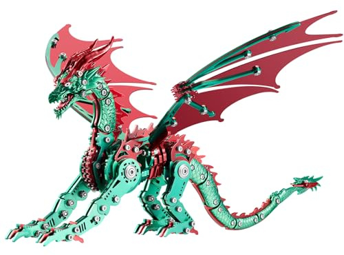 EUSP.LONGPIN 3D-Puzzles für Erwachsene, Metall-Dinosaurier-Puzzle-Bausatz, Sammelobjekte mechanischer Ingenieurkunst für Heim- und Bürotisch-Dekoration sowie Geschenk(Rot-Grün)