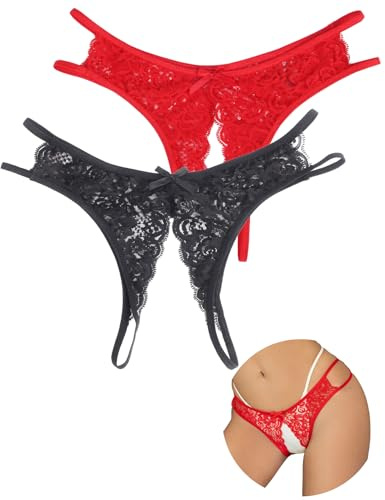 ohmydear Lace G-Strings Micro Thongs for Women Multipack Cut Out Sexy Panties Sheer French Knickers Plus Size Tanga Briefs Ladies Underwear Set, Size 10
