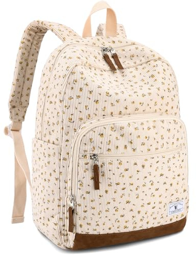VX VONXURY Sac à dos d'école pour adolescents, Sac à dos léger en velours côtelé pour enfants Décontracté pour Hommes Femmes Collège Voyage (Fleurs Jaunes)