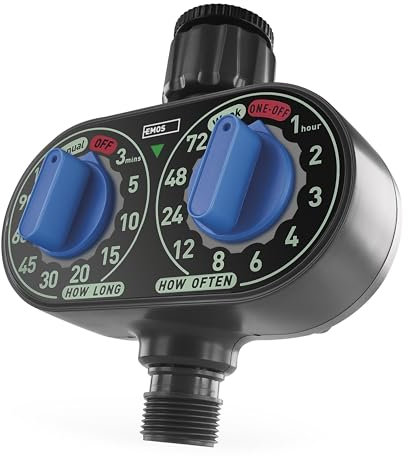 EMOS - Orologio per irrigazione meccanico con 1 uscita - Controllo dell'irrigazione a batteria fino a 8 bar, 35 l/min - irrigazione regolabile manualmente 3-120 minuti ogni 1-72 h - ideale per