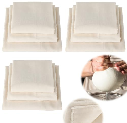 9 Stück Passiertuch Käsetuch, Abseihtuch Waschbar und Wiederverwendbar, Mulltuch Küche aus Ungebleichte, Mulltücher für zum Abseihen, Kochen und Backen (40cm, 50cm, 60cm)