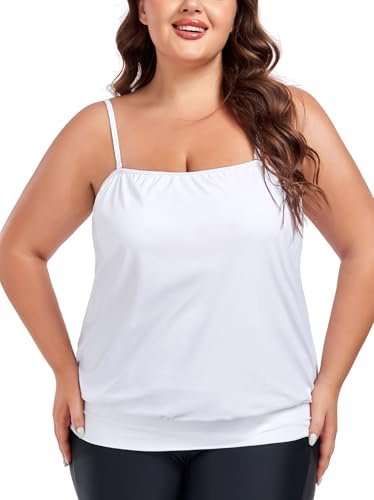 Ocean Blues Tankini da donna Plus Size Bandeau Loose Fit Top da bagno senza parte inferiore, bianco, 3XL