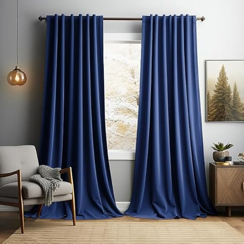 Rosnek Navy Blue Velvet Curtains, 2 Panel Set Eyelet Top Thermal Insulated Soundproof Blackout Curtain, Soft Elegant Home Decor Velvet Curtain for Bedroom, Living Room, Patio Door (W52'' * H84'')