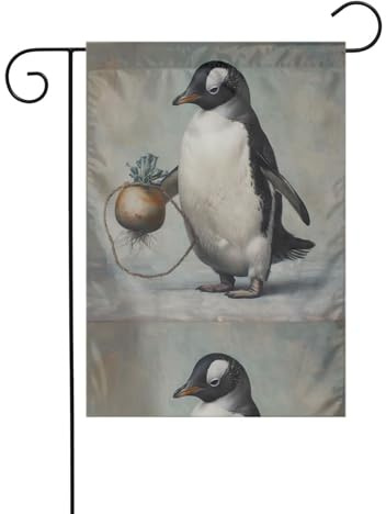 BROLEO Pingouin tirant des carottes - Mât de drapeau de jardin - Décoration de cour extérieure - Tendance - 30,5 x 45,7 cm
