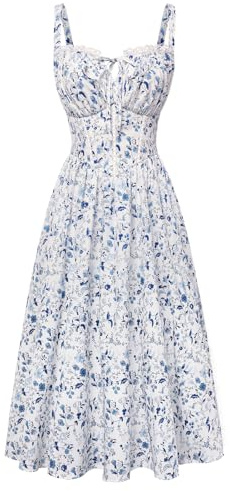 Scarlet Darkness Women 2026 Floral Corset Dress Summer Milkmaid Sundress Wedding Guest Dresses with Pockets White Blue Floral XL