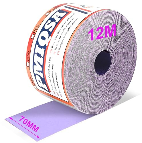 PMIQSA Rollo de Papel de Lija 70mm x 12m Grano 800 | Papel de Lija de Cerámica Para Lijar Pulir Y Eliminar El óXido Para Lijadora Manual