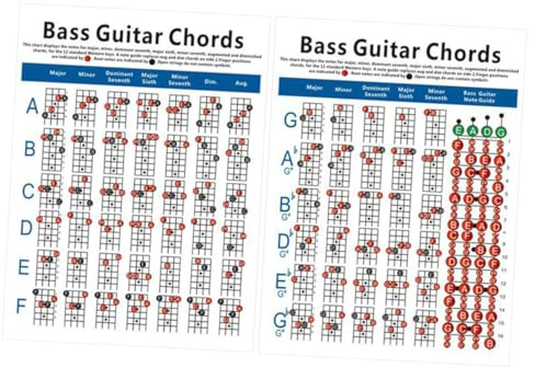 PRETYZOOM 4 Saiter Saiter Eadg Bass gitarren akkorddiagramm Kleines Übungsdiagramm mit Dur moll dominant septakkorden Anfänger Bass akkord referenz für Bass übung