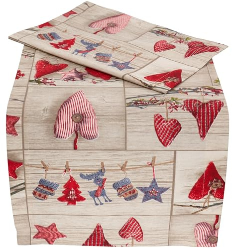 Hossner Tischdecke Weihnachten Tischläufer Landhaus Weihnachtsmotive Tischwäsche Tischdekoration Stoff Waschbar (40 x 100 cm)