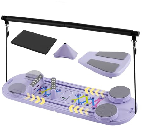 Pilates Board-Pilates Reformer Set, 6 en 1 Pilates Boards para el entrenamiento en casa, tabla multifuncional abdominal y alfombrilla para rodillas, máquina reformadora de pilates portátil y plegable
