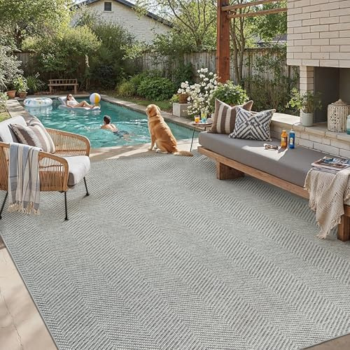 PureCozy Outdoor Teppich Wetterfest 300x400cm Grau Waschbar | Outdoorteppich,Wetterfest,Waschbar,Rutschfest,Jute Optik,für Balkon,Garten,Terrasse,Wohnzimmer