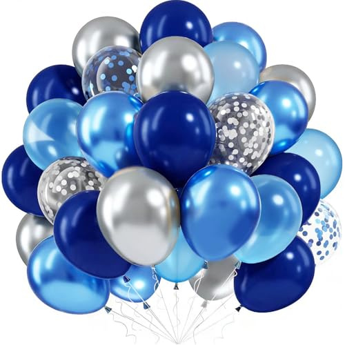 Globos Azul Plata, 60 Piezas Globos de Cumpleaños Azules Plateado de Helio | 12 Pulgadas Globo Azul Metálico, Globo Confeti Plateado, Cumpleaños Chico Boda Baby Shower Bautismo Azul Decoración Fiesta
