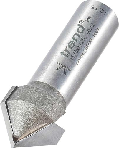 Trend 45-Degree Chamfer V Groove Router Cutter, 1/2in Shank, 19.4mm | Tungsten Carbide Tipped Cutter For Clean 45-Degree Chamfers And V Grooves With 9.2mm Cut Length, 11/3X1/2TC