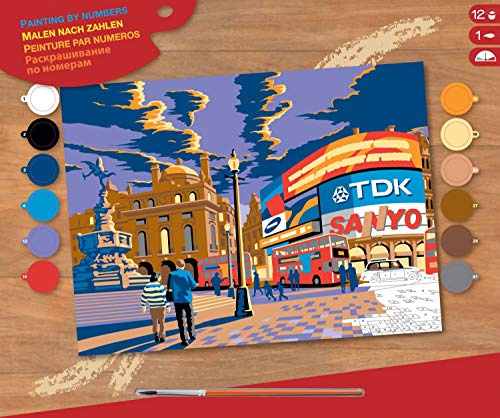MAMMUT 8241519 – måla efter nummer senior, London Piccadilly, komplett set med tryckt målarmall i A3-format, 12 akrylfärger, pensel och instruktion, stor måluppsättning från 10 år