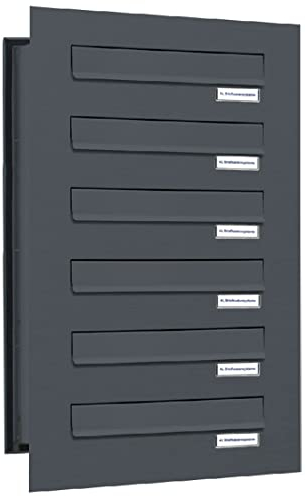 AL Briefkastensysteme 6er Briefkasten Mauerdurchwurf in Anthrazitgrau RAL 7016, 6 Fach DIN A4, wetterfeste Premium Briefkastenanlage Postkasten