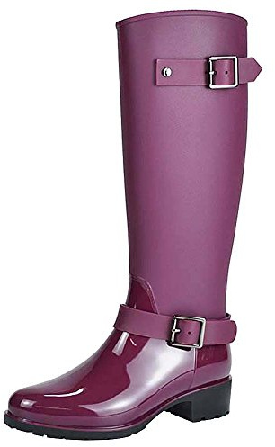 Jamron Kvinnor Snygg Snö Regn Festival Lång Wellies Justerbar Spännrem Knähög Blixtlås Gummistövlar Lila SN02006 EU36