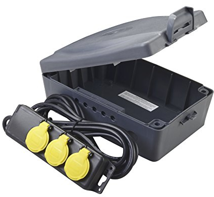 Luceco WBXIP35/FR-MP Pro-XT IP54 Wasserdichte Box mit 3 Steckdosen, IP44, Schwarz, 5 m