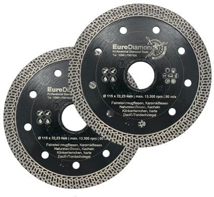 EDW Diamant-Trennscheibe Set 2 x 115mm x 22,2 mm Fliese Feinsteinzeug Keramik Kacheln Naturstein Dachziegel