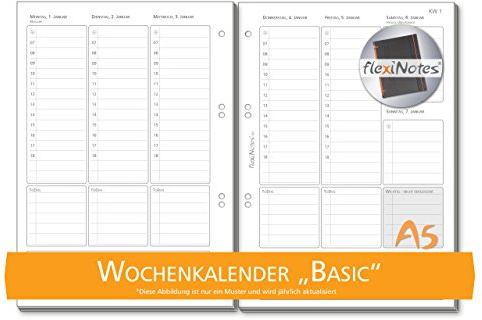 flexiNotes WOCHENKALENDER 2026 A5, Kalendereinlage: Basic, 1 Woche 2 Seiten