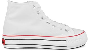 PAYMA - Zapatillas Bambas Botas de Lona Mujer. Puntera de Goma. Playeras de Deporte Casual y Caminar. Piso Doble o Sencillo. Negras Blancas Rojas Azul Jeans