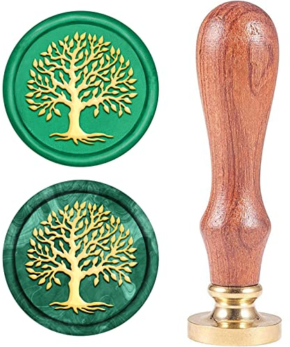 CRASPIRE Wachs-Siegel-Stempel, Siegelwachsstempel Lebensbaum Retro Holzstempel Wachssiegel 25 mm Abnehmbar Messingdichtung Holzgriff Für Umschläge Einladungen Hochzeit Verschönerung Flasche Dekoration