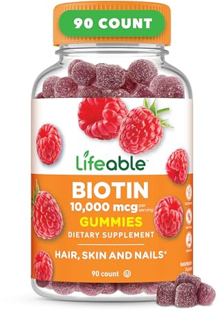 Lifeable Biotin Gummies | 10,000mcg | Great Tasting Hair Skin and Nails Gummies | GMO-Free Vegan Biotin Supplement | Hair Skin and Nails Vitamins for Women | 90 Gummies