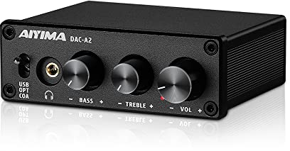 AIYIMA DAC A2 Headphone Amplifier DAC Converter Mini Stereo Digital-to-Analog DAC for PS5/PC/MAC Computer desktop Game DAC Amp PC-USB/Coaxial/Optical to 3.5mm AUX RCA Headphone Output 24Bits 192KHz
