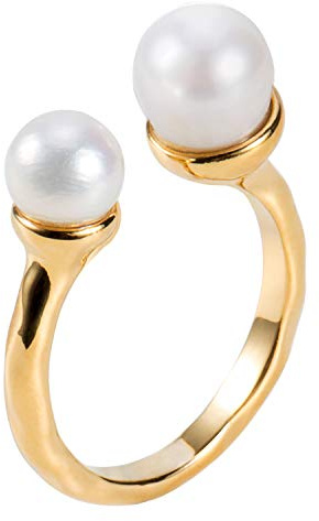Aurelia Mae 18K Gold Plated Freshwater Cultured Pearl Ring Gold Knuckle Rings Two Pearls Open Midi Ring Open Cuff Wrap Band Size 8