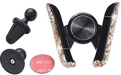 JSCARLIFE Support de téléphone portable pour grille d'aération de voiture, Gadget Voiture avec strass pour GPS, écran MP5 (doré)